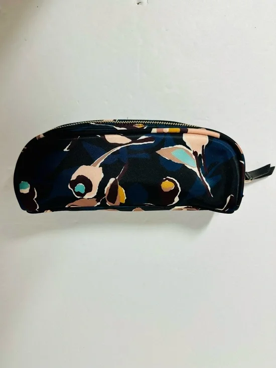 Kate Spade Pencil/Makeup/Change Bag Navy BLK Beige Abstract Flowers NWT - Picture 5 of 9